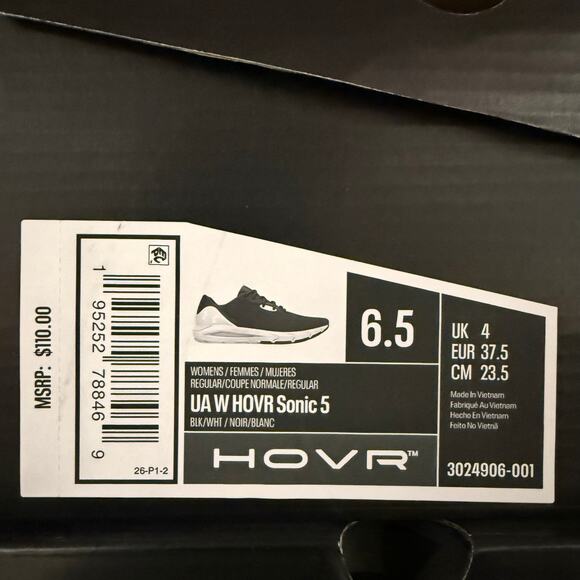 UNDER ARMOUR WOMEN'S 6.5 HOVR SONIC 5 BLACK RUNNING SHOES 3024906-001 - Picture 6 of 6